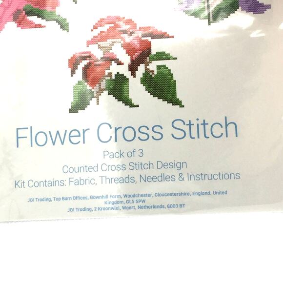 KRAFTEX Floral Stamped Cross Stitch Kits for Beginners 3 Pack NEW - Picture 3 of 4